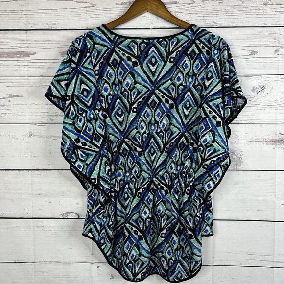 ECI New York Blouse Womens Large Blue Flutter Sleeve Costal Flowy Capsule - Picture 5 of 13